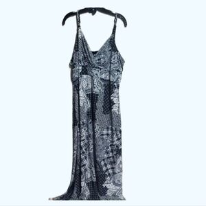 AE City Elegant Black and White Paisley Maxi Dress Size 2X Beaded Straps
